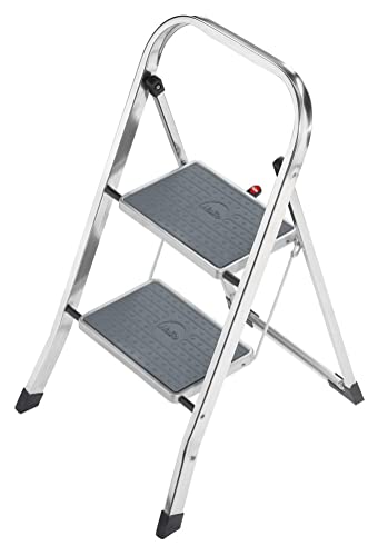 (-35%) Hailo K70 StandardLine Alu-Klapptritt-Leiter - 2 große Stahl-Stufen mit Anti-Rutsch-Matten belastbar bis 150 kg - Trittleiter mit Klappsicherung - besonders leicht und einfach zu verstauen - Silber