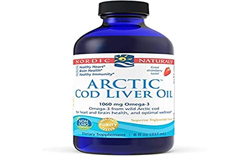 Nordic Naturals Arctic Cod Liver Oil, Strawberry - 8 oz - 1060 mg Total Omega-3s with EPA & DHA - Heart & Brain Health, Healthy Immunity, Overall Wellness - Non-GMO - 48 Servings