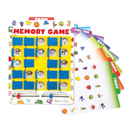 Melissa & Doug Flip to Win Travel Memory Game - Wooden Game Board, 7 Double-Sided Cards Road Trip Essentials for Kids, Hangman for Kids, Memory Toy for Toddlers and 5+