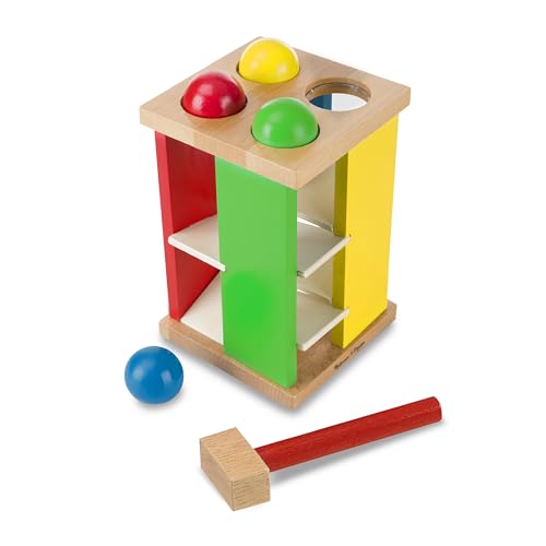 Melissa & Doug Deluxe Pound and Roll Wooden Tower Toy with Hammer, White