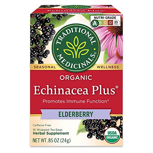 Traditional Medicinals, Seasonal Wellness, Organic, Echinacea Plus, Elderberry, 16 Tea Bags, Net wt. 0.85 Oz