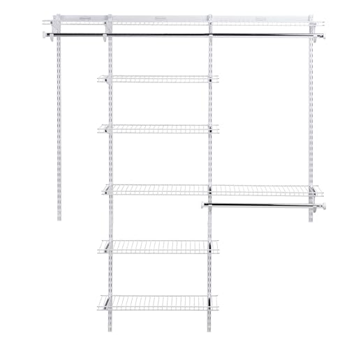 Rubbermaid Configurations Deluxe Custom Closet Kit 3-6 Ft. Adjustable Metal Wire Shelving White Finish Expandable Organi