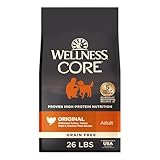 Wellness CORE Adult Dry Dog Food, Grain Free Kibble, Natural, High Protein, Turkey and Chicken Recipe, 26 lb Bag