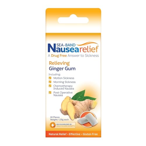 Sea-Band Anti-Nausea Ginger Gum For Motion & Pregnancy Morning Sickness, 24 Count