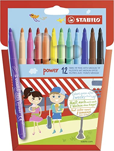 STABILO power - Feutre de coloriage - Étui carton x 12 feutres pointe moyenne - Coloris assortis
