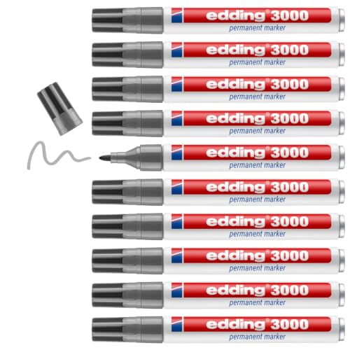 (-31%) edding 3000 Permanentmarker - grau - 10 Stifte - Rund-Spitze 1,5-3 mm