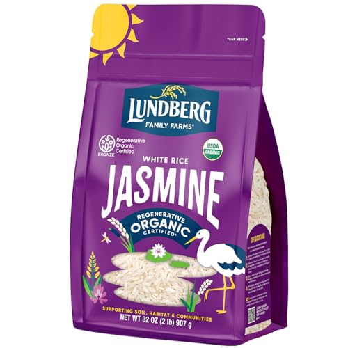 Lundberg Jasmine Rice, Regenerative Organic Certified – Non-Sticky, Aromatic Long-Grain White Rice, Responsibly Grown in California, 32 Oz