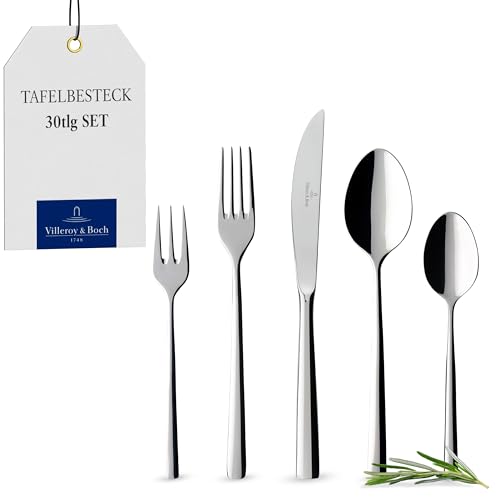 (-77%) Villeroy & Boch - Piemont Besteckset 30 teilig 6 Personen, Spülmaschinenfest, Rostfrei, Besteck Set, Tafelbesteck, Hochwertiges Besteck, Essbesteck Set, Messer, Gabel, Löffel, Edestahl