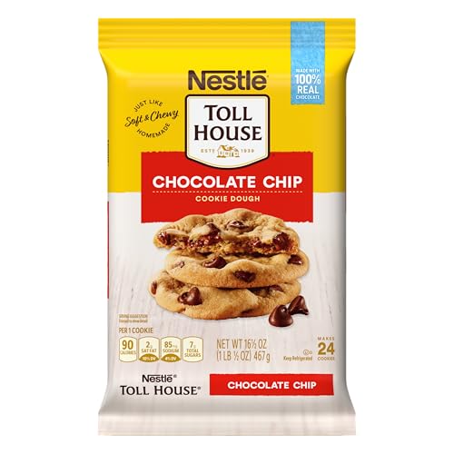 Nestle Toll House Chocolate Chip Cookie Dough with 100% Real Chocolate Chips – 2 Dozen Ready To Bake Just Like Homemade Chocolate Chip Cookies 16.5 Oz