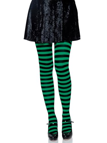 Leg Avenue Women's Nylon Striped Tights, Black/Green, One Size