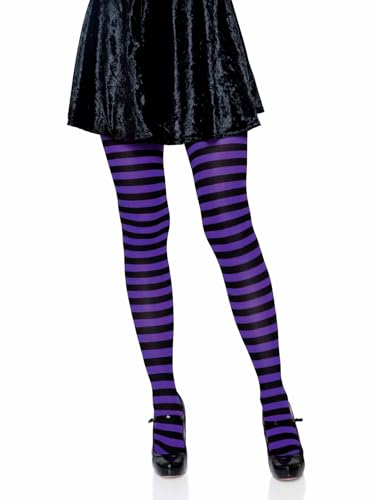 Leg Avenue Women's Nylon Striped Tights, Black/Purple, 1X
