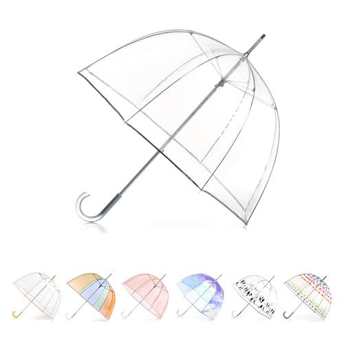 Totes Signature Clear Bubble, Rain & Windproof Umbrella - Perfect for Weddings, Travel and Outdoor Events - Curved Handle with Deluxe Finish, in Transparent or Colorful Design Options