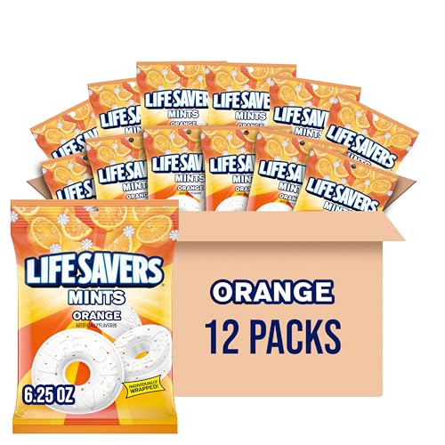 LIFE SAVERS Orange Mints, Individually Wrapped, For Snacking, Sharing, Office Parties, and Pantry Stocking, 6.25 oz (12 Hard Candy Bags)