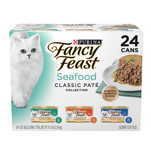 Purina Fancy Feast Seafood Classic Pate Collection Grain Free Wet Cat Food Variety Pack - (Pack of 24) 3 oz. Cans