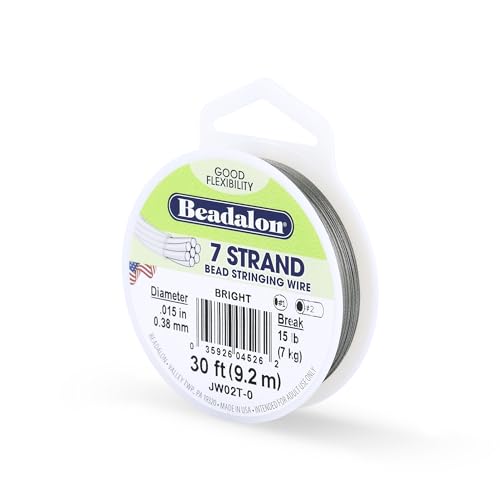 Beadalon 7 Strand Stainless Steel Bead Stringing Wire, .015 in / 0.38 mm, Bright, 30 ft / 9.2 m