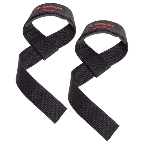 Harbinger Padded Cotton Lift Straps, Black - Soft, Supportive Neotek Wrist Pads - 21.5" Length, 1.5" Width - Reinforced Edges & Heavy-duty Stitching - Cushions Wrists for Lifting Support