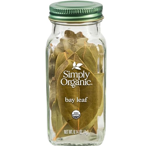 Simply Organic Whole Bay Leaf, 0.14 Ounce Glass Jar, Kosher, Sweet, Earthy Aroma, No ETO, Non GMO