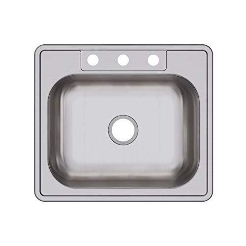 Elkay D12522 Dayton 25" Drop In Single Basin Stainless Steel Kitchen Sink - 3 Faucet Holes
