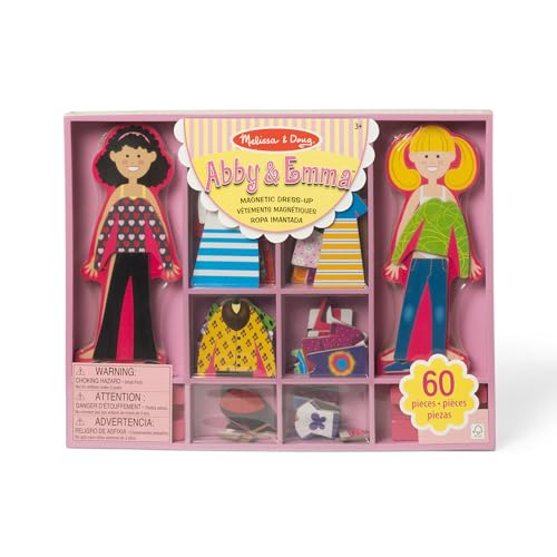 Melissa & Doug Abby and Emma Magnetic Wooden Dress-Up Dolls Play Set (55+ Pieces), Magnetic Dolls, Pretend Play & Preschool Toys for Kids 3+