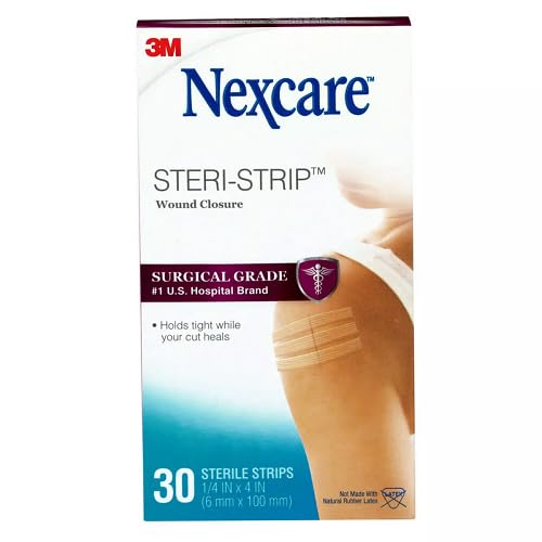 Nexcare Steri-Strip Wound Closure, Breathable Strips Hold Small Wounds Firmly Closed, Great After Sutures or Staples - 30 Wound Closures