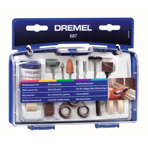 (-34%) Dremel 687 Mehrzweck-Set (Zubehörsatz für Multifunktionswerkzeug mit 14 Zubehörteilen für eine Vielzahl von Anwendungen wie Schleifen und Polieren von Holz, Silber, Edelstahl, Metall, Marmor, Glas)