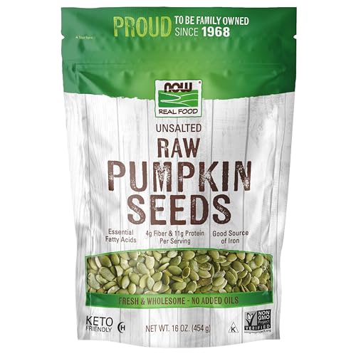 NOW Foods, Pumpkin Seeds, Raw and Unsalted, Essential Fatty Acids, Rich in Iron, Excellent Source of Protein, Certified Non-GMO, 1-Pound (Packaging May Vary)