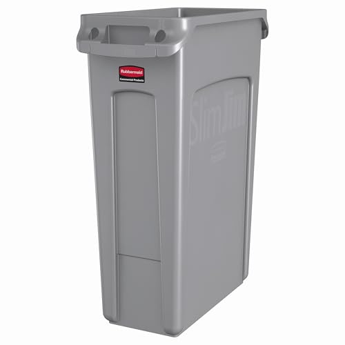 Rubbermaid Commercial Products Slim Jim Plastic Rectangular Trash/Garbage Can with Venting Channels, 23 Gallon, GrayUmb