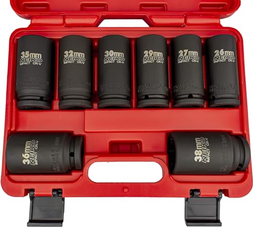 Neiko 02460A 3/4" Drive Deep Impact Socket Set, 8 Piece Jumbo Assortment | Metric Sizes (26 to 38 mm) | Chrome Vanadium Steel