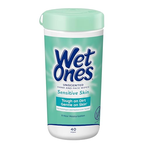 Wet Ones Hand and Face Wipes, Sensitive Skin Wipes | Unscented Wipes, Hand and Face Wipes Sensitive Skin, Wet Ones Sensitive Skin Wipes, 40 ct. Canister
