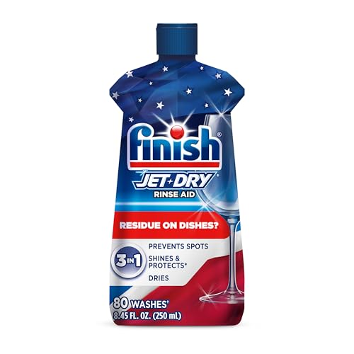 Finish Jet-Dry Dishwasher Rinse Aid, Compatible with Dishwasher Detergent, Prevents Spots & Residues, Dries, Shine & Protects, 8.45 oz, 80 Washes.