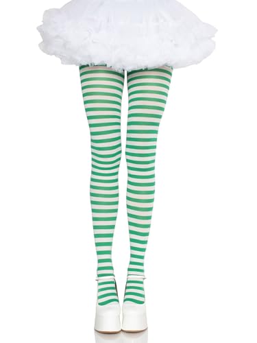 Leg Avenue Women's Nylon Striped Tights, White/Green, One Size