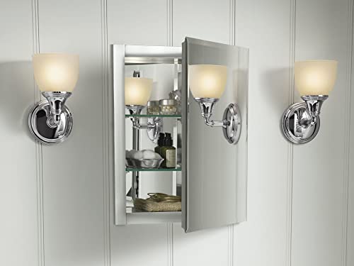 KOHLER CB-CLR1620FS Single Door Beveled Medicine Cabinet with Mirror Door & Adjustable Shelves, Rectangular Beveled Edge Frame, 16" x 20"