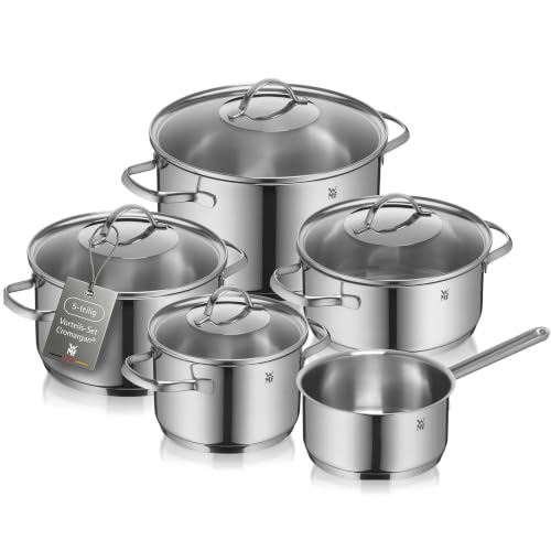 (-57%) WMF Provence Plus Topfset 5-teilig für Induktion und alle Herdarten, Töpfe aus Cromargan Edelstahl mit Glasdeckel, breitem Schüttrand, spülmaschinenfest, unbeschichtet, Kochtopfset für gesundes Kochen