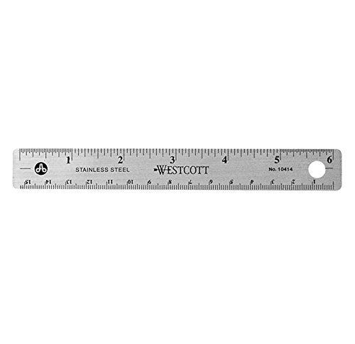 Westcott 10414 Stainless Steel Metal Ruler with Non-Slip Cork Base, 6 in