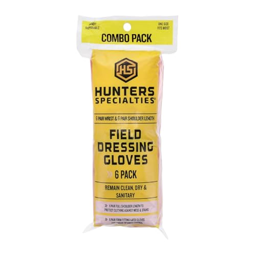 Hunters Specialties Field Dressing Gloves Combo Pack 6 Pairs Short Latex Gloves & 6 Pairs Shoulder-Length Poly Gloves for Deer Gutting