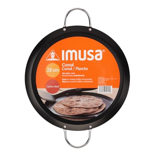 IMUSA 11in Carbon Steel Nonstick Round Comal with Metal Handles, Black