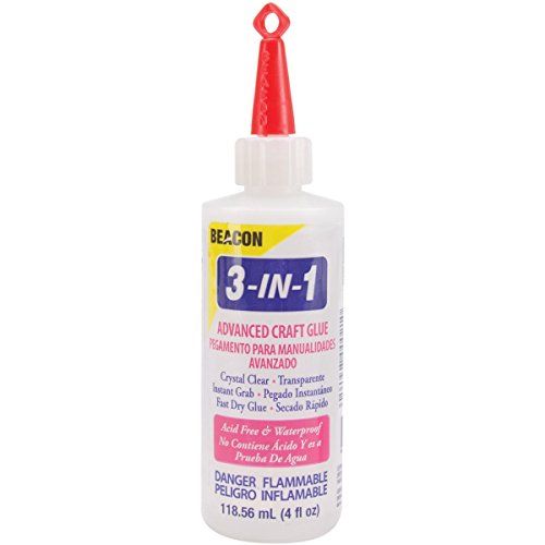 BEACON 3-in-1 Advanced Craft Glue - Fast-Drying, Crystal Clear Adhesive for Wood, Ceramics, Fabrics, and More, 4-Ounce