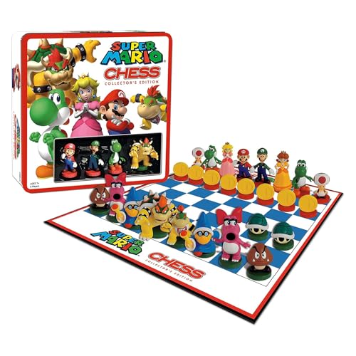 Super Mario Chess Set, 32 Custom Sculpt Game Pieces Including Iconic Characters: Mario, Luigi, Peach, Toad, Bowser, Supe