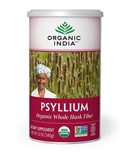 ORGANIC INDIA Whole Psyllium Husk Powder Organic - Psyllium Husk Fiber Supplement, Digestion Support, Vegan, Gluten-Free, Non-GMO, Soluble & Insoluble Fiber Source - 12 oz (Pack of 1)