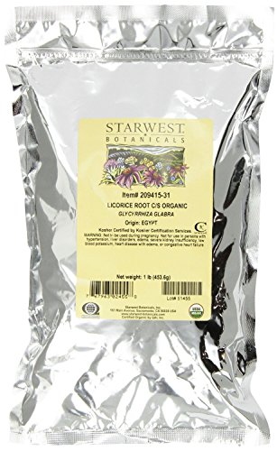 Starwest Botanicals Organic Dried Licorice Root - Herb for Loose Leaf Tea Blends, Candy, & Baked Goods, Cut & Sifted, Certified Kosher, Non-GMO - Bulk 1 lb Bag