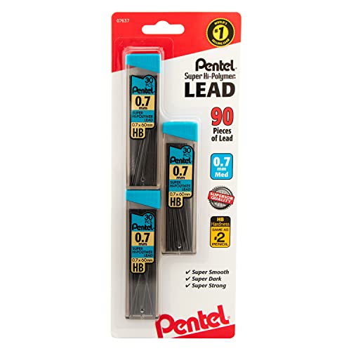 Pentel® Super Hi-Polymer® Leads, 0.7 mm, Medium, HB, 30 Leads Per Tube, Pack Of 3 Tubes