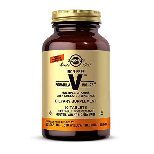 Solgar Iron-Free Formula VM-75, 90 Tablets - Multivitamin with Chelated Minerals - Vitamin A, B6, B12, C, D, E - Biotin, Magnesium, Calcium, Zinc - Vegan, Gluten & Dairy Free, Kosher - 90 Servings