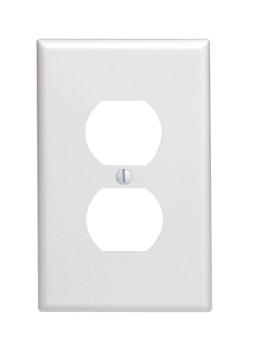 Leviton 1-Gang Duplex Device Receptacle Wallplate, Midway Size, Thermoset, Device Mount, 80503-W, White