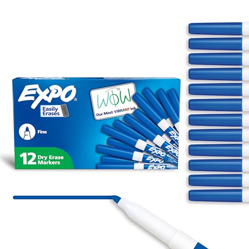 EXPO Dry Erase Markers, Low Odor Ink, Blue, Fine Tip, 12 Count - Whiteboard, Calendar, Organization, Essential Supplies for Office, School, Classroom, Teachers