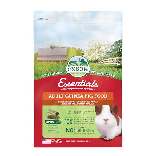 Oxbow Essentials Guinea Pig Food, Adult Guinea Pig, Made with Oxbow Timothy Hay, Pet Food Pellets with Vitamin C, Small Animal Pet Products, Made in USA, High Fiber, 10 lb. bag