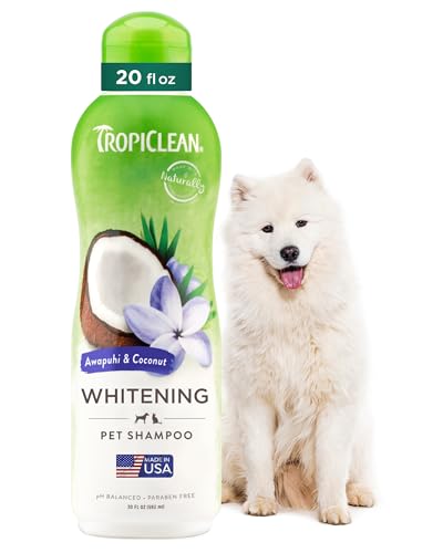 TropiClean Whitening Dog Shampoo, Whitening & Brightening, For All Coat & Color Types, Puppy Safe, Made in the USA, Cat Friendly, 20oz.
