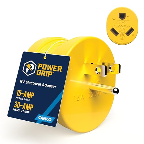 Camco PowerGrip Camper/RV Adapter - Features a 15-Amp Male (NEMA 5-15P) & 30-Amp Female (NEMA TT-30R) Connection - Rated for 125V/1875W (55223)