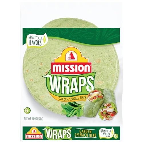 Mission Garden Spinach Herb Wraps, Soft Veggie Wraps, 6 Count, Trans Fat Free