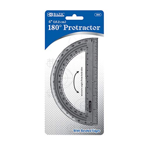 BAZIC Protractor Semicircular 6 Inch 180 Degrees, Plastic Math Protractors, Geometry Measuring Rulers Set, Clear Ruler for Students, 1-Pack