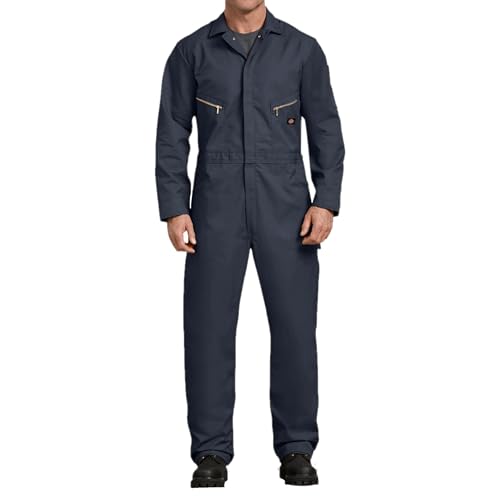 Dickies Men’s Deluxe Long Sleeve Coveralls – 7.5 oz Twill Mechanic Jumpsuit with Zipper Front Industrial Uniform Fit, Dark Navy, X-Large Regular